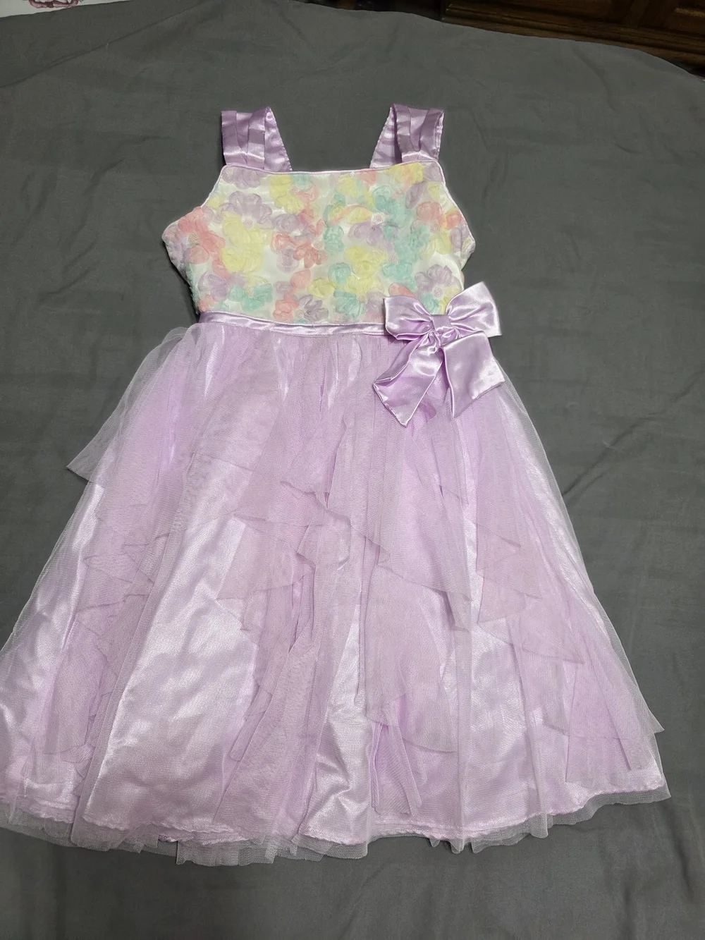 Jona Michelle Lavender Tulle Party Dress with Pastel Floral Bodice